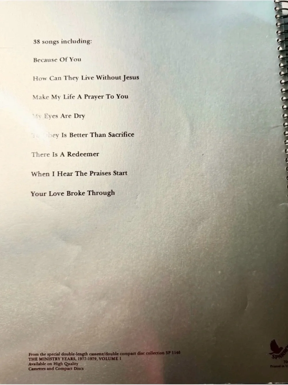 Keith Green The Ministry Years 1977-1979 Volume 1 spiral bound songbook like new